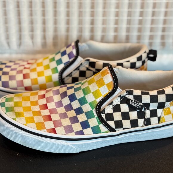 Rainbow Check Vans Slip-On | Youth 5Y Happy Pride Month!  fit ladies 7 - Picture 2 of 8